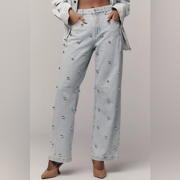 New Anthropologie Avec Le Filles High-Rise Studded Tapered Jeans sz 27